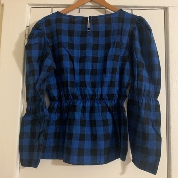 Nasty Gal Gingham Puff Sleeve Blouse Blue Sz 6 - Picture 9 of 10